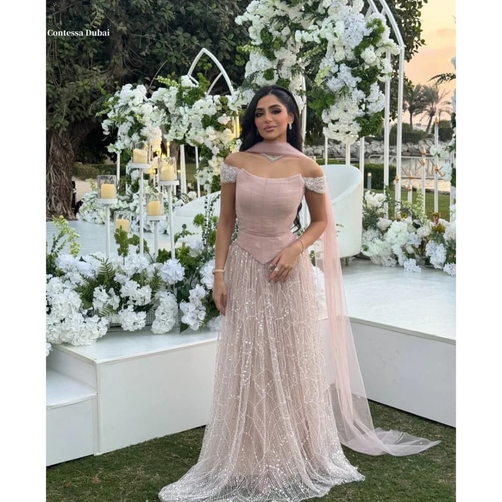 Contessa Dubai White Beaded Sequins Wedding Dress One Shoulder vestidos de noche Long Silk Scarves فساتين سهرة Customized 2025