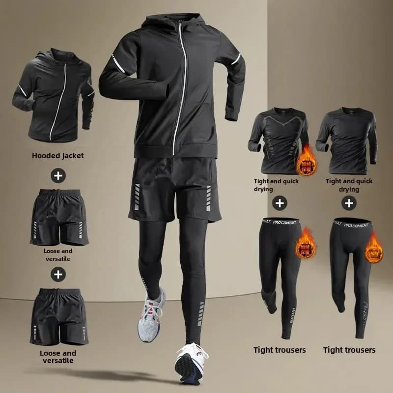 Men's Winter Fleece-Lined Warm-Up Sports Sets Running Fitness Training Tight Athletic Cycling Running Quick-Dry Suit