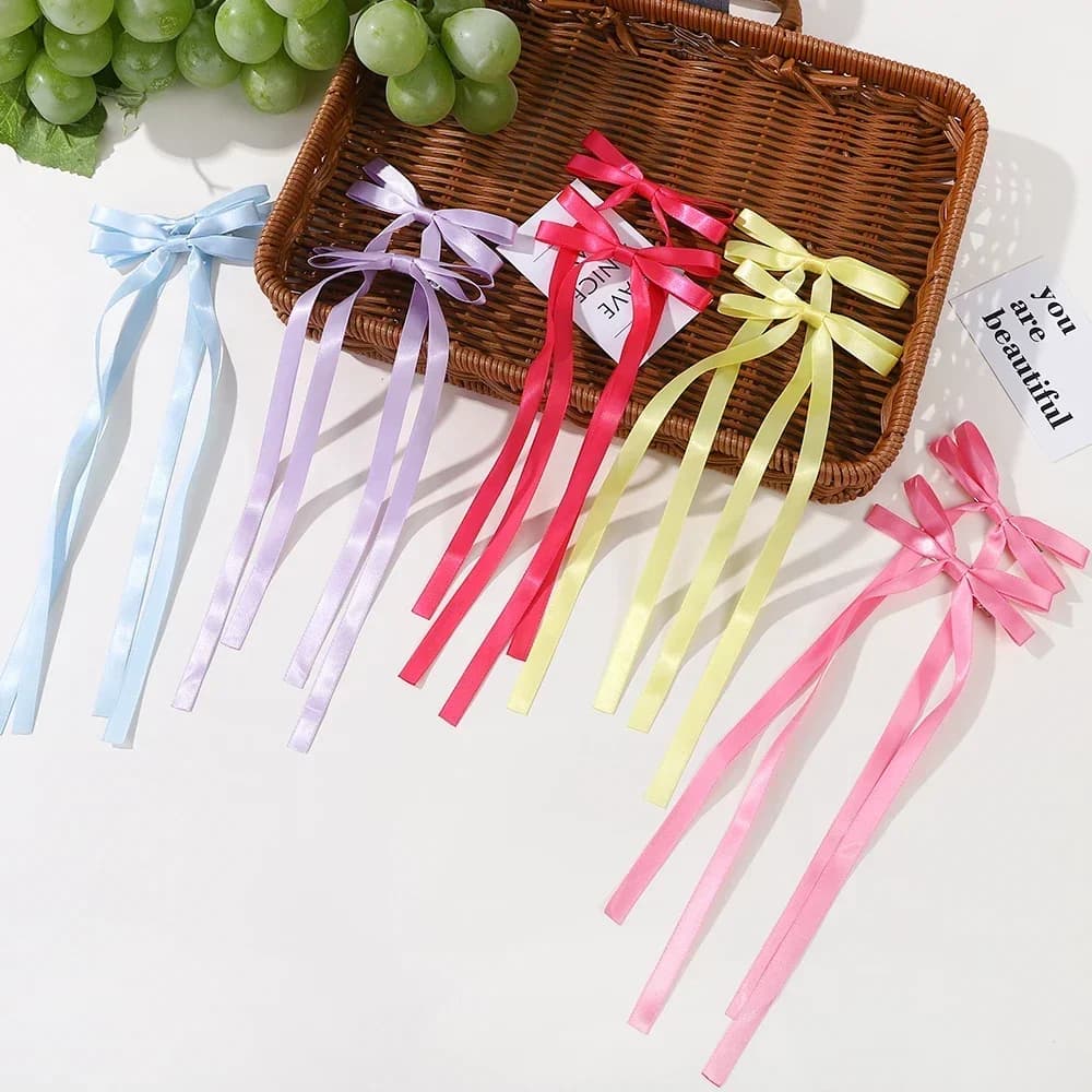 2 Pcs Fabric Hair Bow Hairpin for Women Girls Ribbon Hair Clips Headwear Black White Bow Top Clip Female Hair Accessories