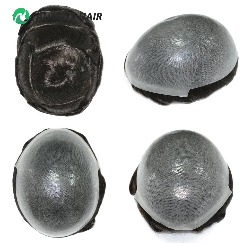 OS25-Thin Skin Toupee Indian Hair Wigs for Man Hair Density 100% 110% 1/8" V Loop Front & Knot Hair Prosthesis System Clearance