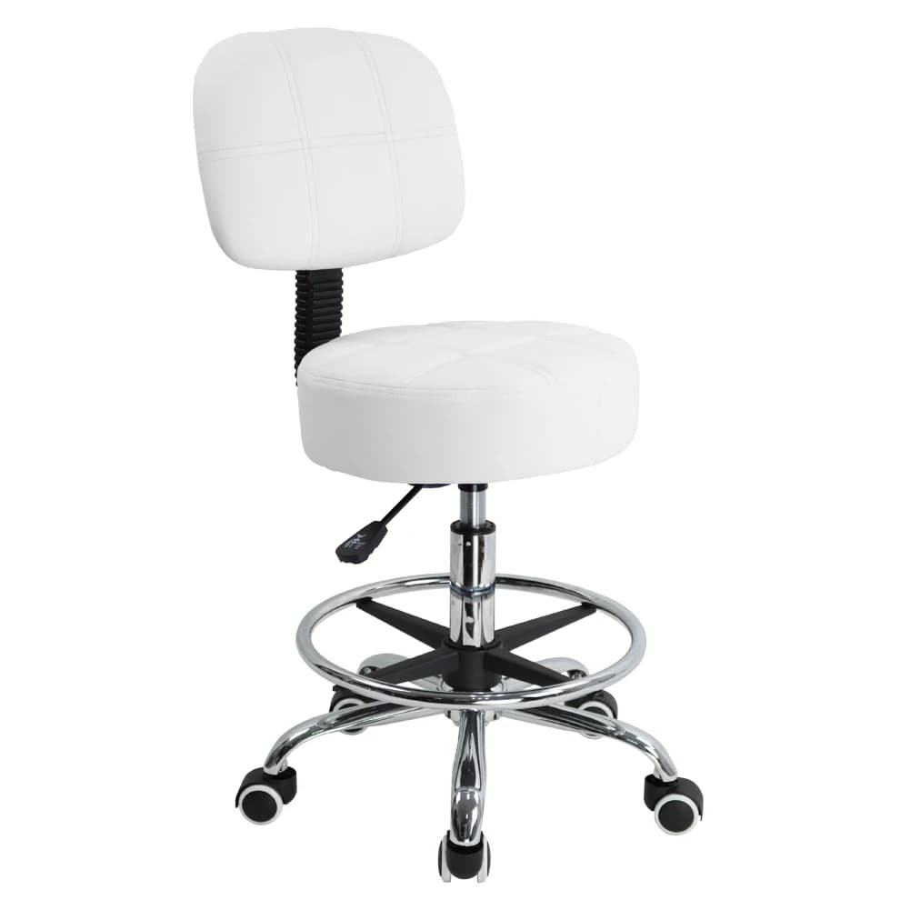 KKTONER Swivel Round Rolling Stool PU Leather with Adjustable Foot Rest Height Adjustable Task Work Drafting Chair with Back