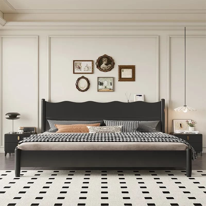 Ltalian Style Fashionable 180x200cm Bed Master Bedroom Solid Wood Black Simple Double Bed Storage Confortable Lit Home Furniture