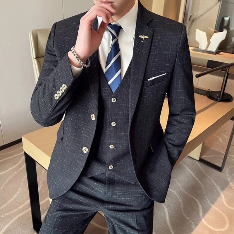 Men's High-Quality Wedding Suit 3 Piece Set Fashion Business Professional Groom Best Man Suit with Vest And Trousers