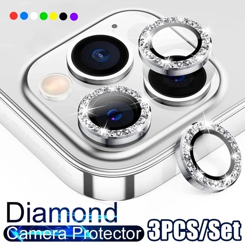 For IPhone 13 14 11 15 Pro Max Diamond Metal Camera Protector for IPhone 12 Mini Camera Protector 3PCS/Set Lens Protection Glass