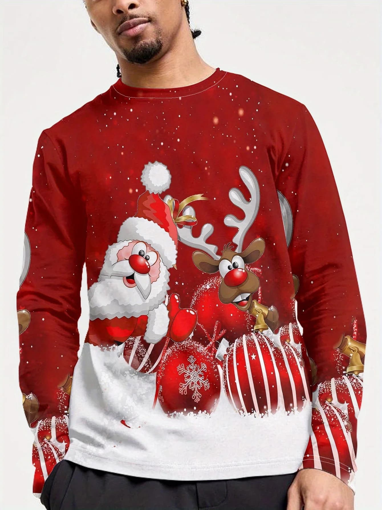 Christmas Theme Santa Claus 3D Prints Casual Men's Long Sleeved T shirt Tee Sports Pullover Crew Neck Tops Spring&Fall Clothing