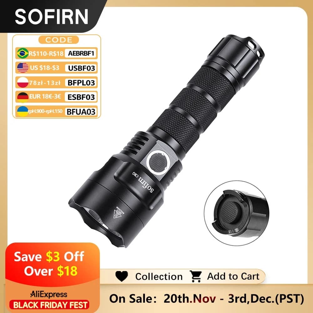 Sofirn C8G Powerful LED Flashlight 21700 SST40 18650 With Power Indicator Lantern Torch 2 Groups Ramping SOS Beacon Outdoor
