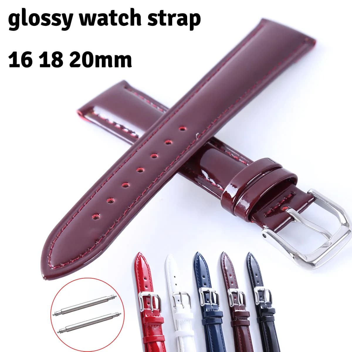 16mm 18mm 20mm Genuine Leather Watch Band Strap Wristwatch Patent Leather Watchband High Quality Wrist Belt Bracelet