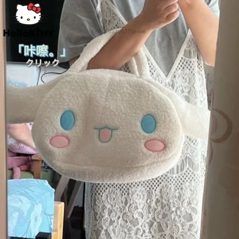 Sanrio Cinnamoroll Cute Cartoon Zipper Plush Shoulder Bag Large Capacity Kawaii Handheld Bag Women's Handheld Shoulder Bag