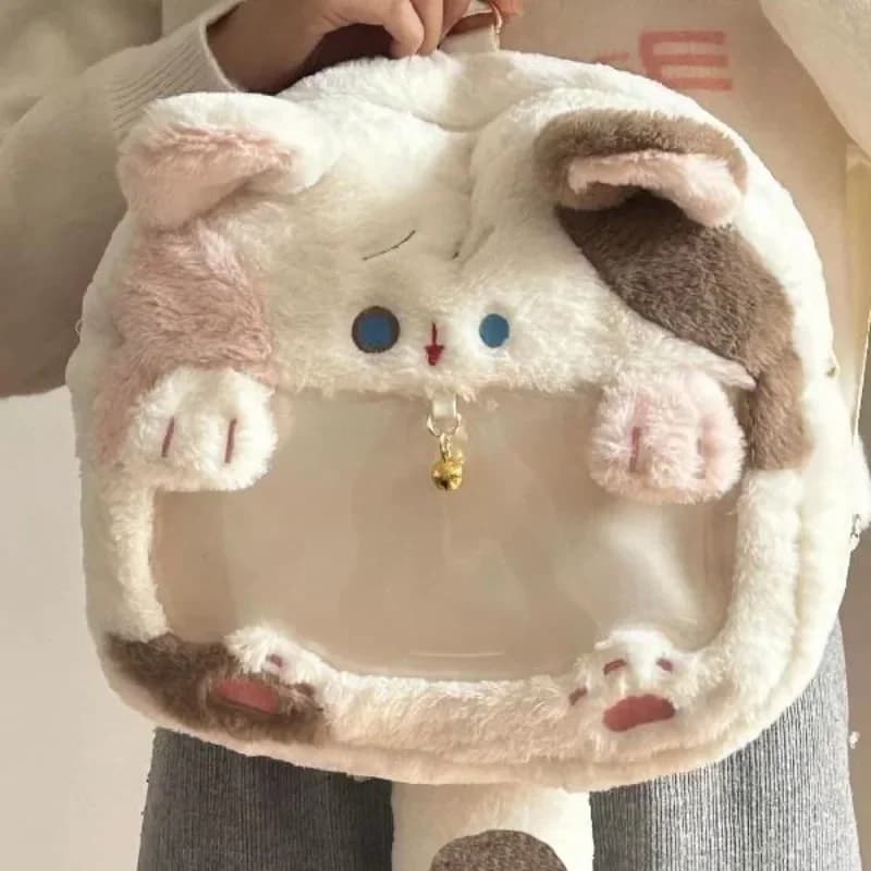 Xiuya Plush Cat Womens Shoulder Bag Fluffy Cute Japanese Fashion College Style Backpack Kawaii All-match Female Crossbody Bag