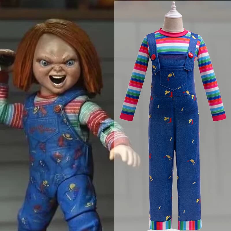 Chucky Cosplay Costume Kids Clothing Baby Set 1-8 Year New Fashion Long sleeved Striped T-shirt+Backband Pants Two Piece Set