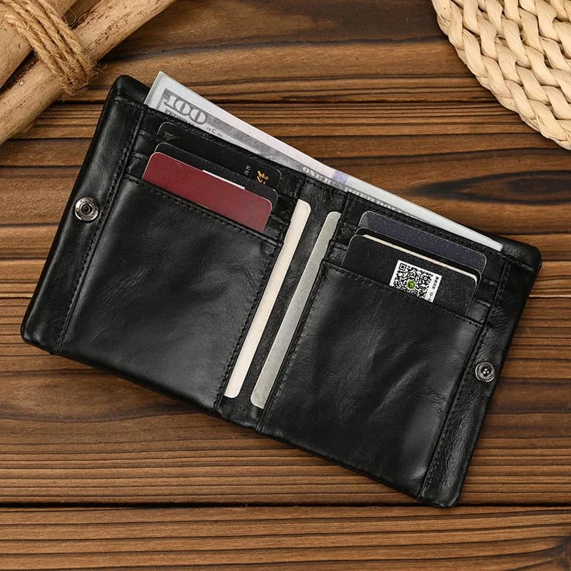 Luufan Genuine Leather Short Wallet Bifold Card Holder Short Purse Male Cow Leather Men's Coin Wallet Real Cowskin Zipper Wallet