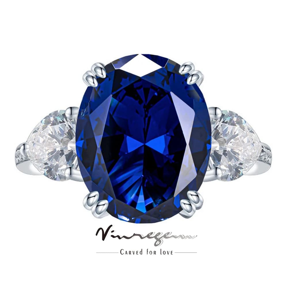 Vinregem 3CT Oval Cut Sapphire High Carbon Diamond Gemstone Ring for Women 100% 925 Sterling Silver Wedding Engagement Jewelry