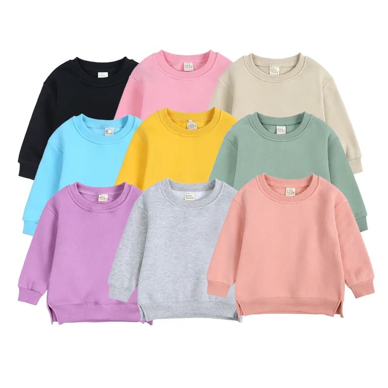 2025 Autumn Boy Girl Children Solid Long Sleeves Sweatshirts Cotton Sport Tops Toddler Casual Round Neck Fleece Tees Shirt