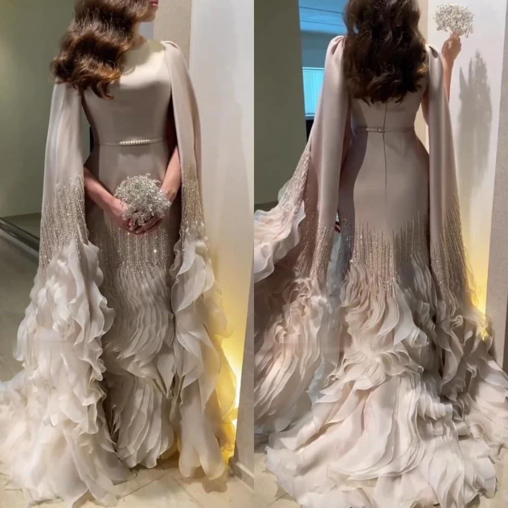 High Quality Jewel Evening Party Dresses Sequin Beading Paillette Sweep Train Ball Gown Handmade Wedding Prom Vestidos de fiesta