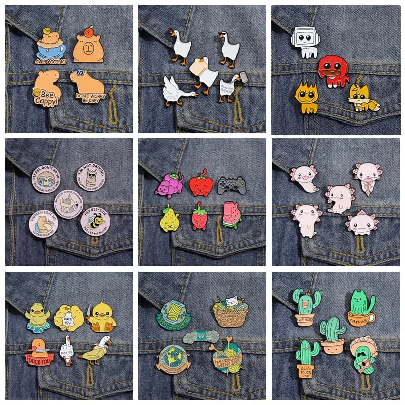 4-6Pcs/Set Animal Brooch For Women Men Cactus Salamander Capybara Enamel Pins Bag Lapel Cute Metal Badges Jewelry Gift Wholesale