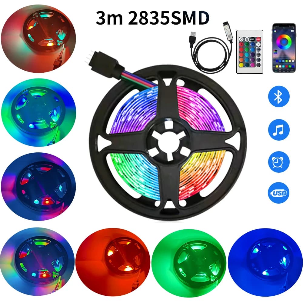 3M 2835RGB Led Strip Light Background Atmosphere Lighting Strips Color USB 5V Light TV Bedside Bar Atmosphere Light Led Tape
