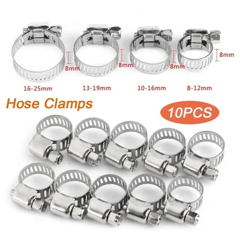 10pcs Adjustable Stainless Steel Screw Band Hose Clamps Car Fuel Hose Clamps Pipe Clamp Worm Gear Clip Hose Clamp Plier Tools