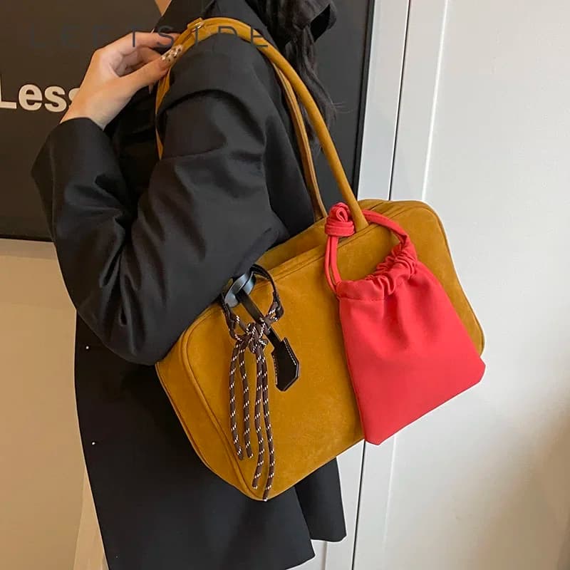 LEFTSIDE NUBUCK Shoulder Bags Lady Tote Bag for Women 2024 Winter New Trend Y2K Korean Fashion Design Handbags and Purses