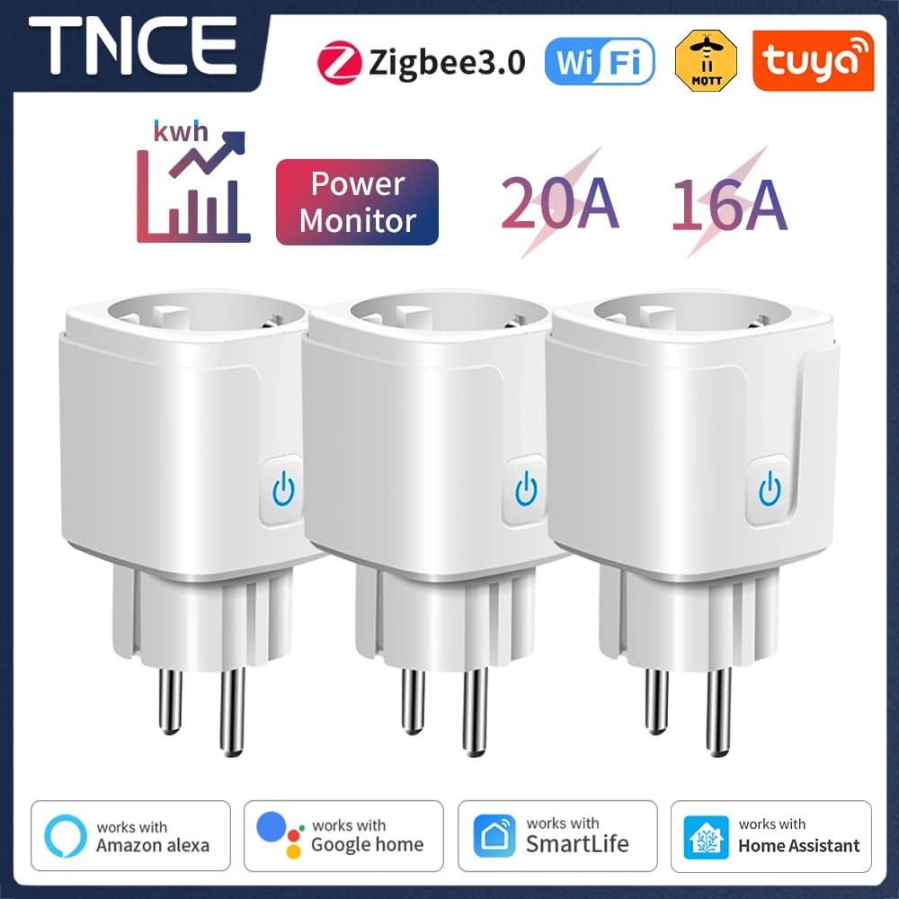 TNCE Tuya WiFi/Zigbee Smart Plug 16A/20A EU Smart Socket With Power Monitoring Timing Function Work With Alexa GoogleHome