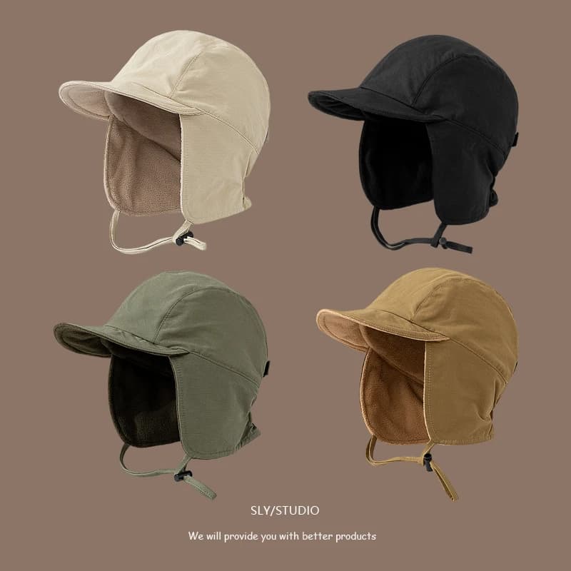 Simple New Solid Color Pilot Hat Men's and Women's Winter Velvet Warm Ski Cap Outdoor Riding Ear Protectors Bomber Hats Gorras