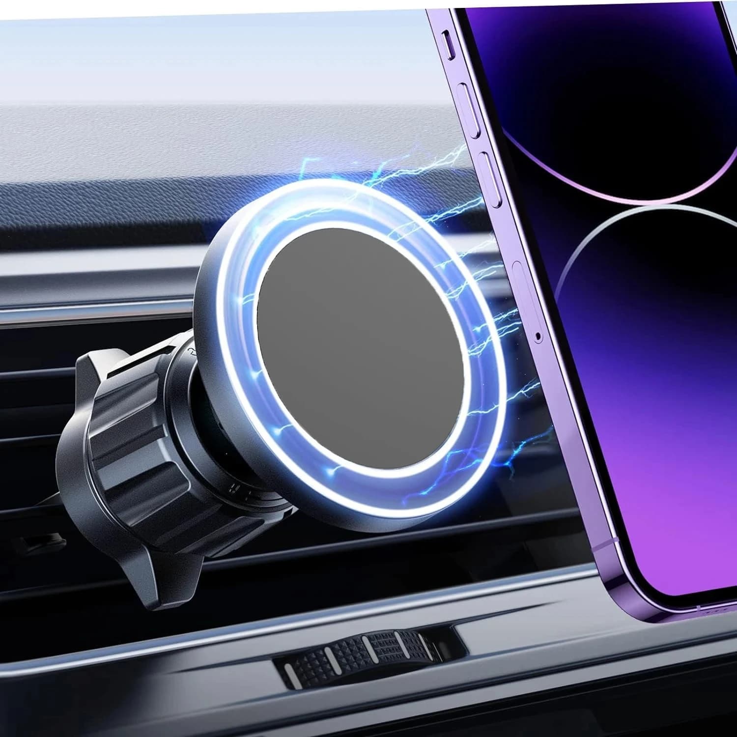 Magsafe Car Phone Holder,Powerful Magnetism Premium Quality Single-Hand Operation Metal Hook Magnetic Car Phone Mount