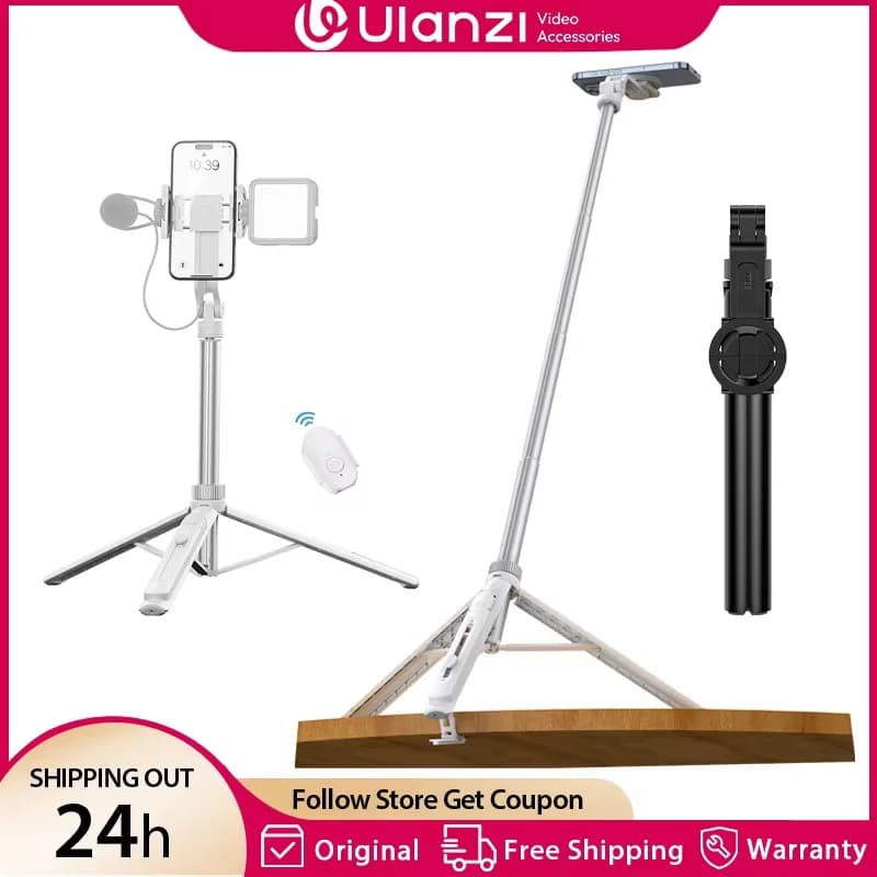 Ulanzi TT88 1.44M Overhead Selfie Stick Vlog Tripod for Phone Magnetic Clamp Wireless Remote Extension Tripod for Live-streaming