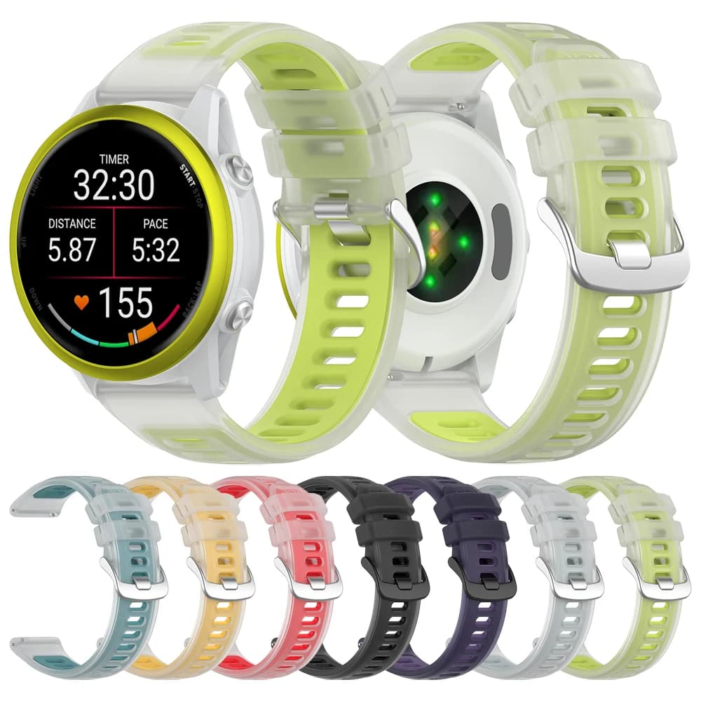 22mm 20mm Transparent Two-Tone Silicone Strap For Garmin Forerunner 570 265 255 165 55/Vivoactive 6 5 4/Venu Sport Band Bracelet