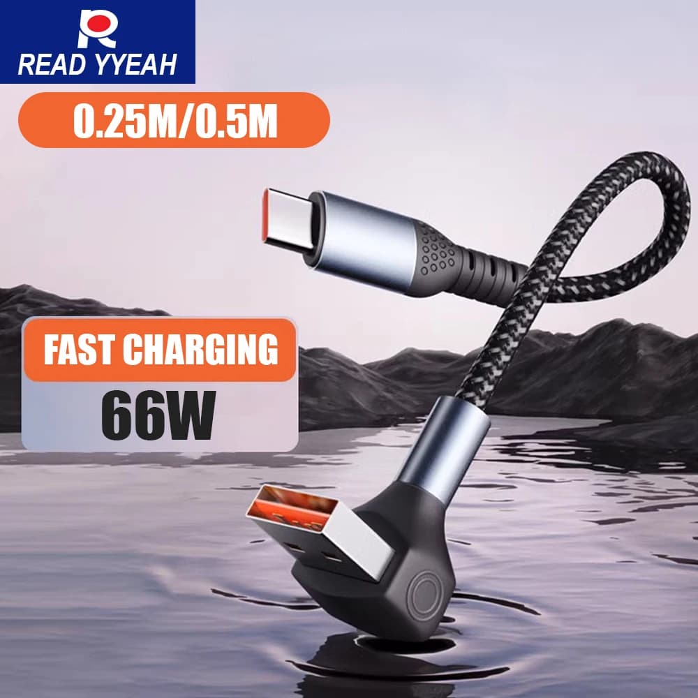 90℃ Elbow USB Type C Cable 66W 6A Type C to Type C Fast Charging Data Cord For iPhone15 0.25M/0.5M Short Power Bank Cable Type c