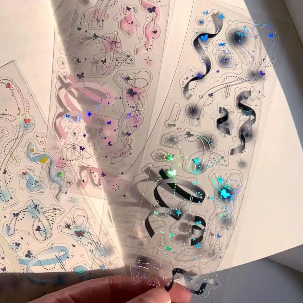 Colorful Ribbon Holographic Laser Stickers Diy Scraping Kawaii Decorative Materials Idol Card Album Deco Stickers Art Supplies