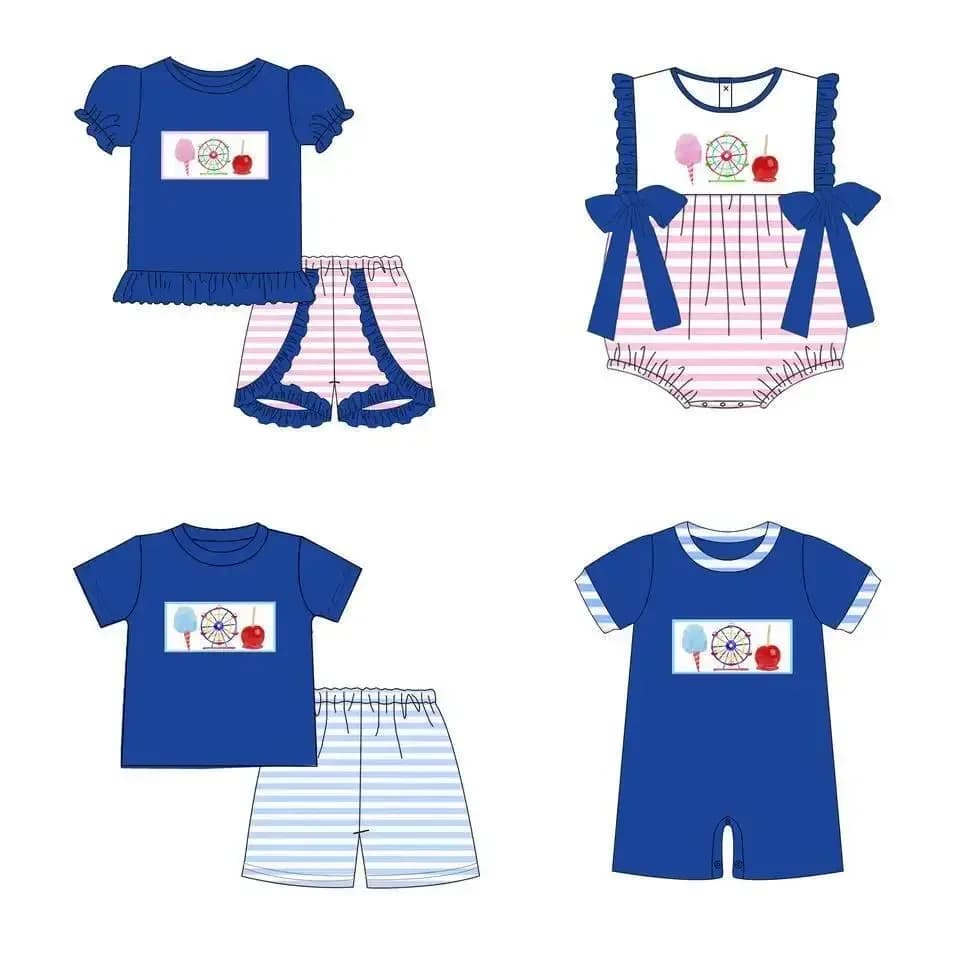 Wholesale Children's Summer Clothing Boys Girls Matching Set 4 Piece Toddler Jumpsuit Boutique Milk Silk Clothes Wholesale