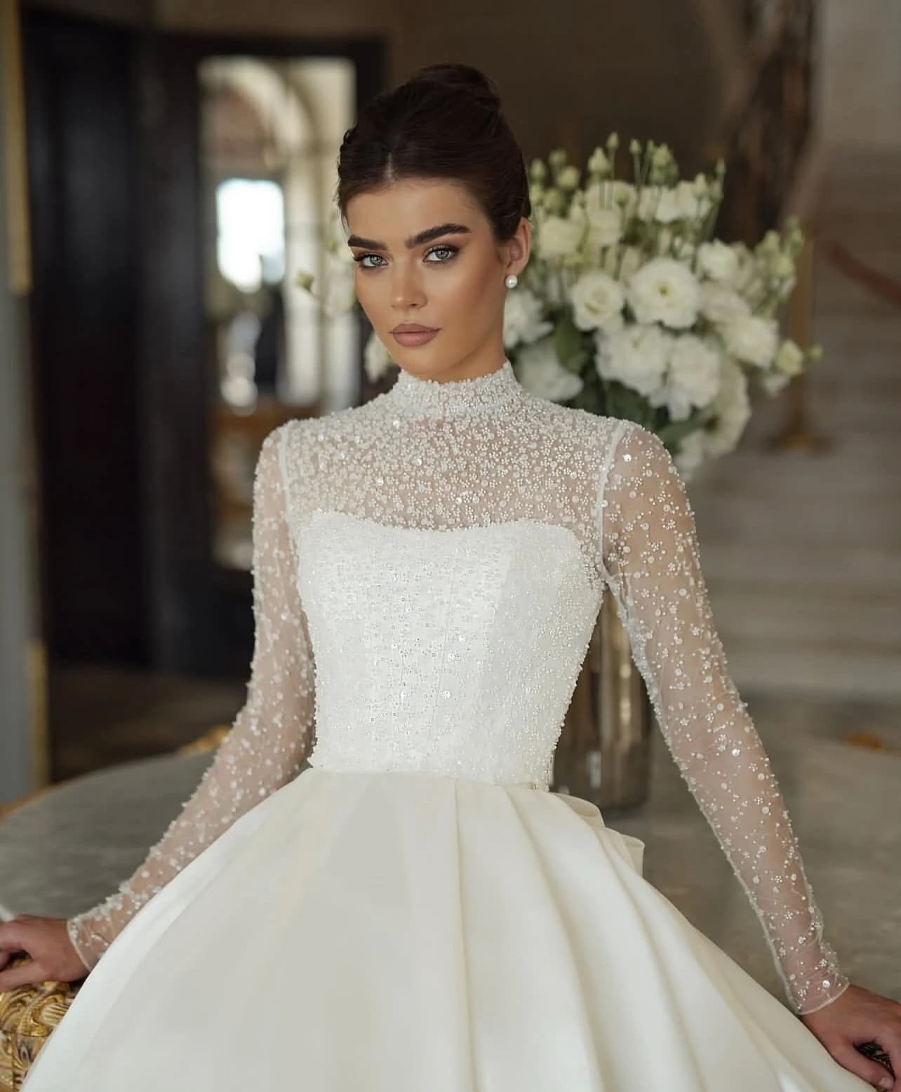 Customized A-line dress, high-neck wedding dress, elegant bow puffy dress, wedding dress  Vestido de novia 2025