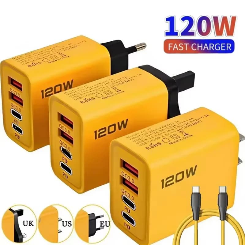 120W Super Fast Charger Type-C PD Fast Charge Charger EU/US Plug Quick Charge USB 3.0 Charger Adapter For iPhone Samsung New