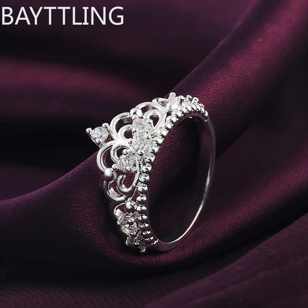 charm 925 Sterling silver Rings For women crystal Crown size 7 8 Fashion party Christmas Gifts engagement wedding Jewelry Fine