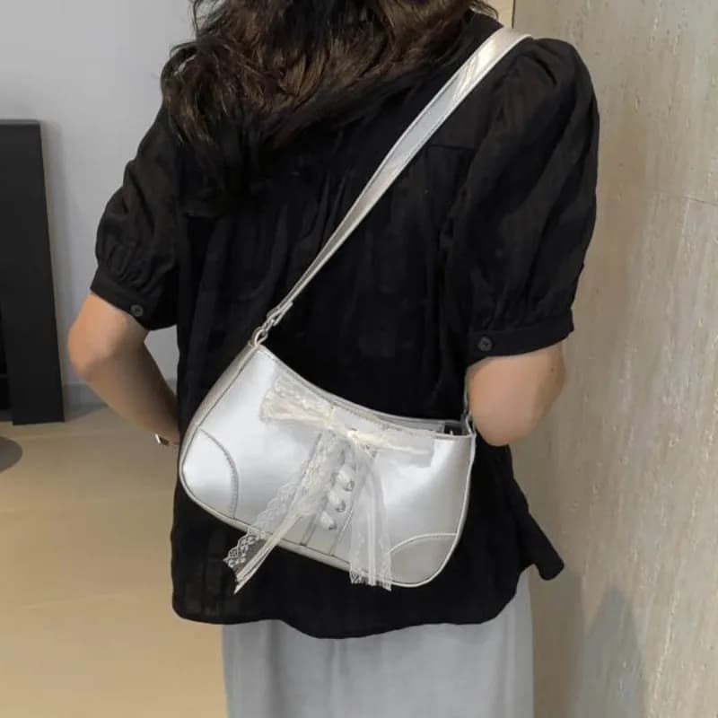 Sweet Girl Ballet Bow Handbag 2024 New Fashion Lace Shoulder Bag Niche Commuter Bag