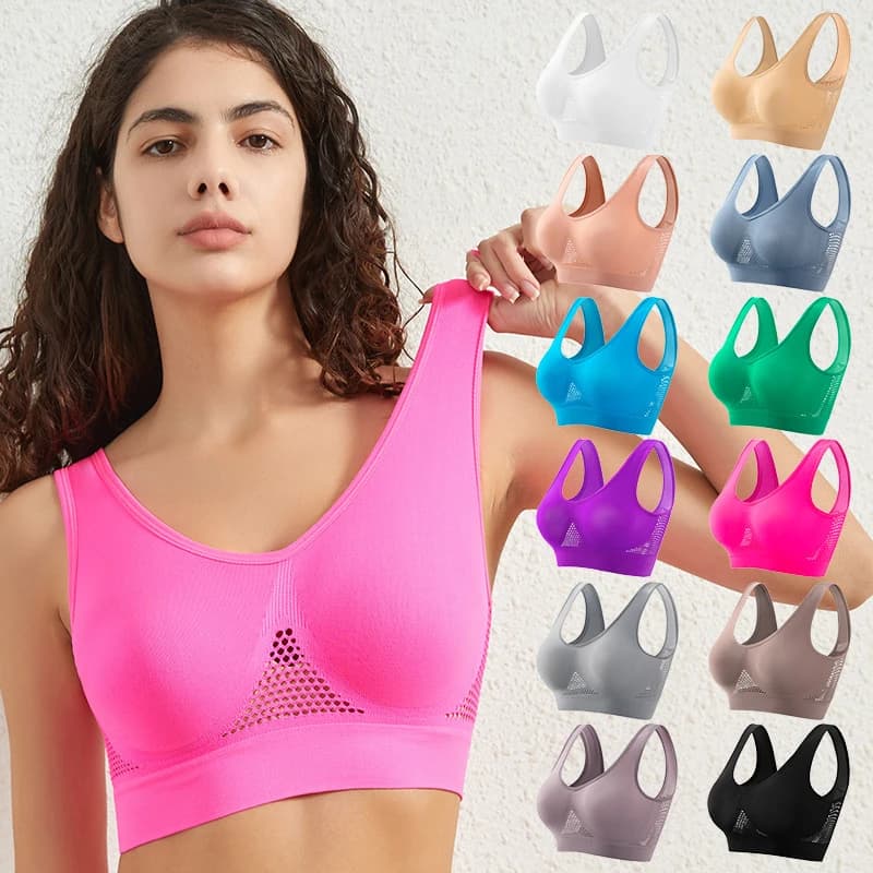 Seamless Mesh Women Sports Bras Fitness Gym Running Underwear Shockproof Bra Wireless Plus Size Crop Top Breathable Yoga Bra