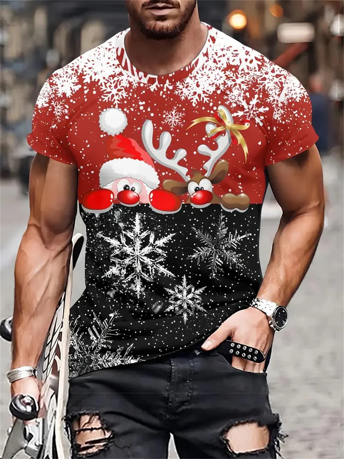 Christmas T-Shirts Summer Funny Santa Claus Fashion Tops Tee Mens Shirts Summer Holiday Boys Casual Crew Neck Oversized T-Shirts