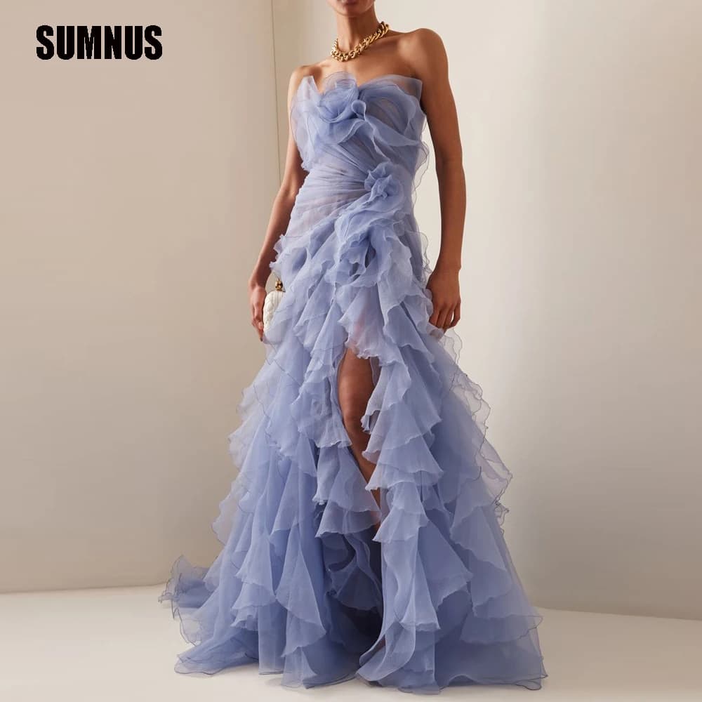 SUMNUS Chic Purple Tiered Ruffles Party Dresses A Line Sweep Train Layered Evening Dress Pleats Special Occasions Prom Gowns