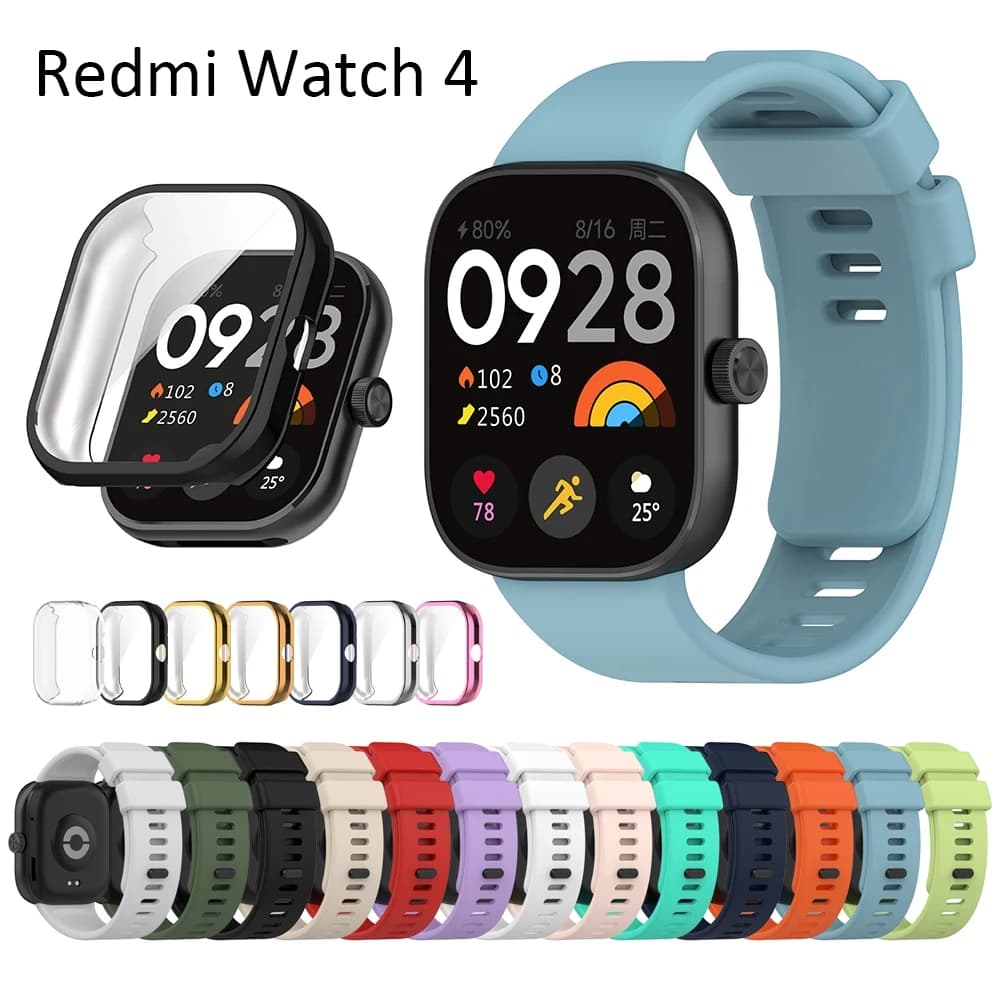 For Redmi Watch 4 Strap Case Soft Full Screen Protector Plating Cover Casing Classic Silicone Smart Watch Band Straps