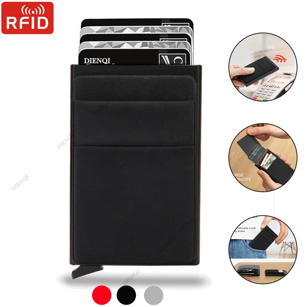 Rfid Smart Bank Credit Card Holder Wallet Metal Thin Slim Men Wallets Pop Up Minimalist Wallet Black Metal Bank Cardholder Case