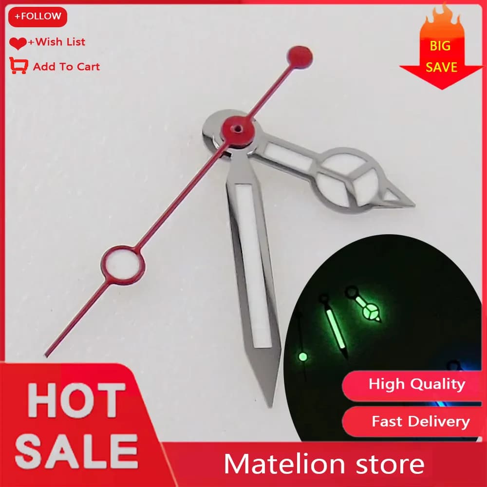 MOD Red Second Silver Watch Hands Fit For NH35 NH36 7s35 4r35 Automatic Movement Blue Green Lume