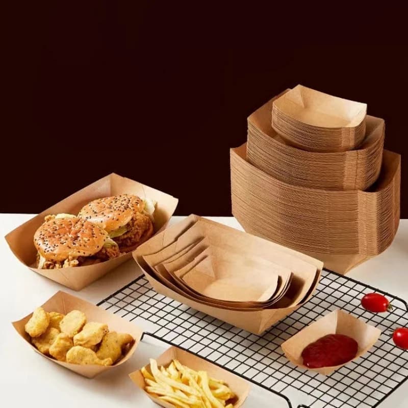50pcs/pack Disposable Kraft Paper Food Trays Ship box fried chicken snack packaging American fast food take away box