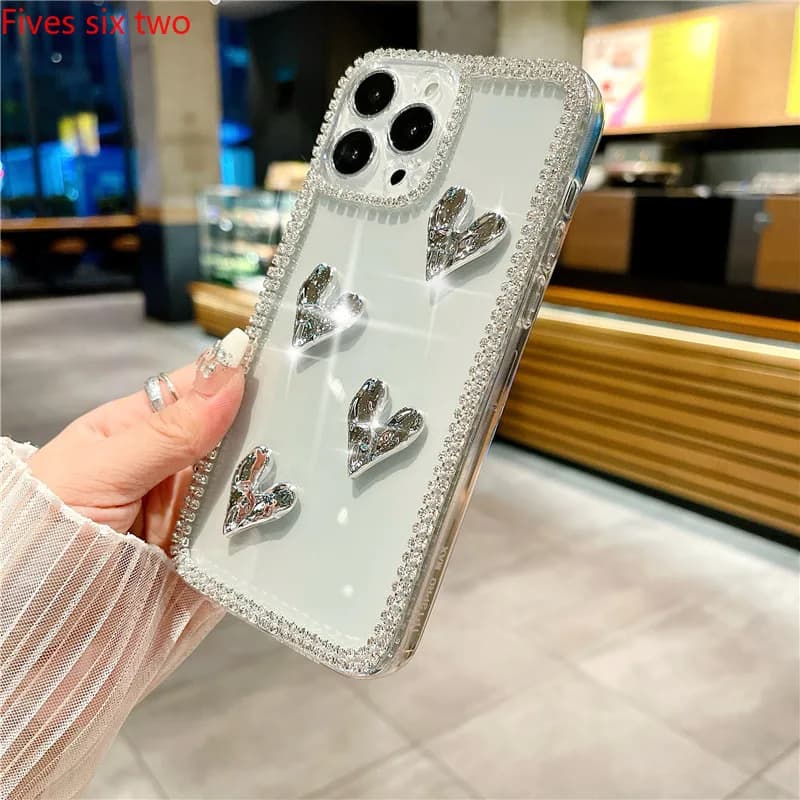 Luxury 3D Sliver Love Heart Soft Case For OPPO Realme 12 11 10 9 8 7 6 5 C67 C65 C63 C55 C53 C35 C30 C21 C3 C11 Transparent Case