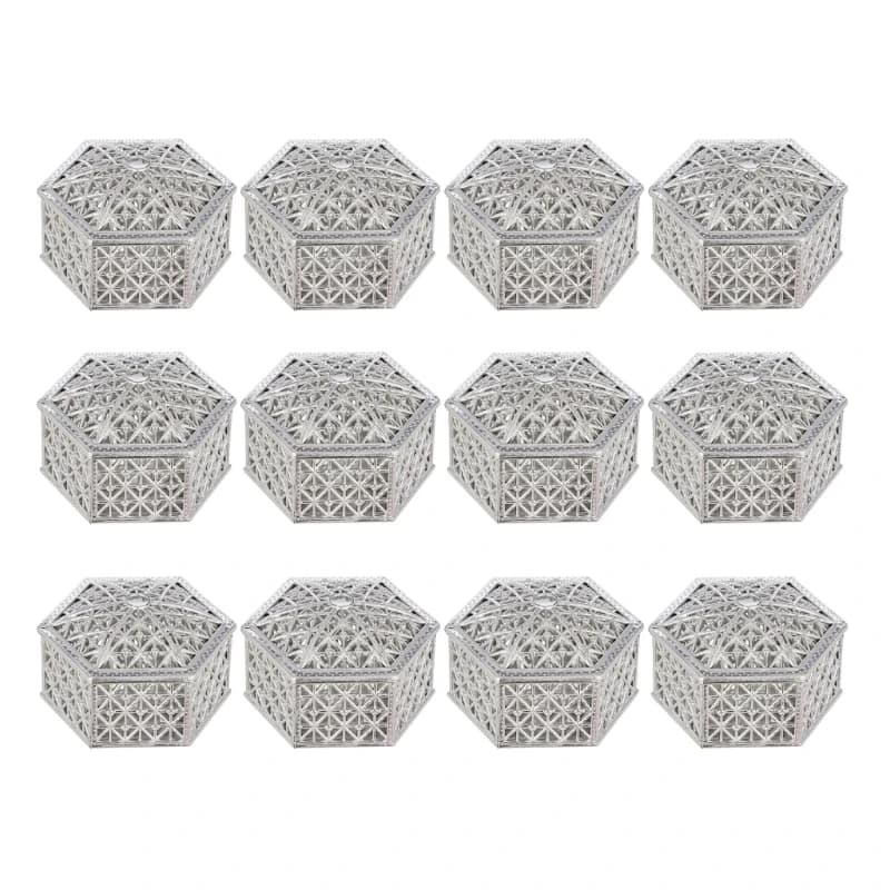 12Pcs Plastic Boxes with Lid Hollow Wedding Candy Storage Container for Party Stylish Dessert Packaging Cases