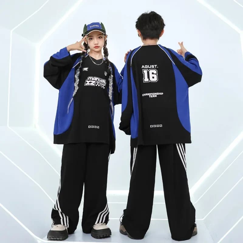 Teen Boys Gilrs Kids Streetwear Fashion Hiphop Long Sleeve Sport Tshirt Pant Sets Children Track Suits T Shirt Trouser Sweatpant