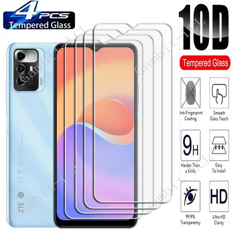 4PCS For ZTE Blade V40 Smart 5G V40Smart Screen Protective Tempered Glass On BladeA72 A72 7540N 6.52" Protection Cover Film