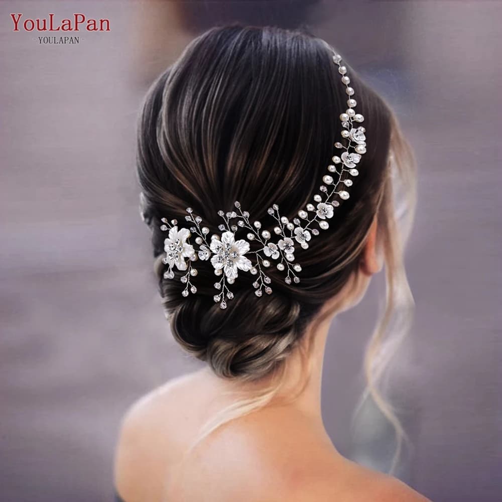 YouLaPan Flower Headpiece Wedding Headband for Bride Crystal Pearls Women Tiara Bridal Headpieces Hair Jewelry Accessories HP295