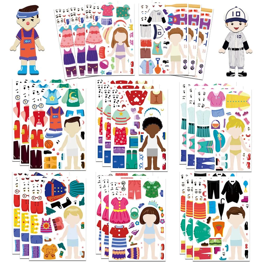 8Pcs Children's Dress Up Puzzle Stickers Cute Cartoon Creative Fun Children's Puzzle Account Material Waterproof Stickers