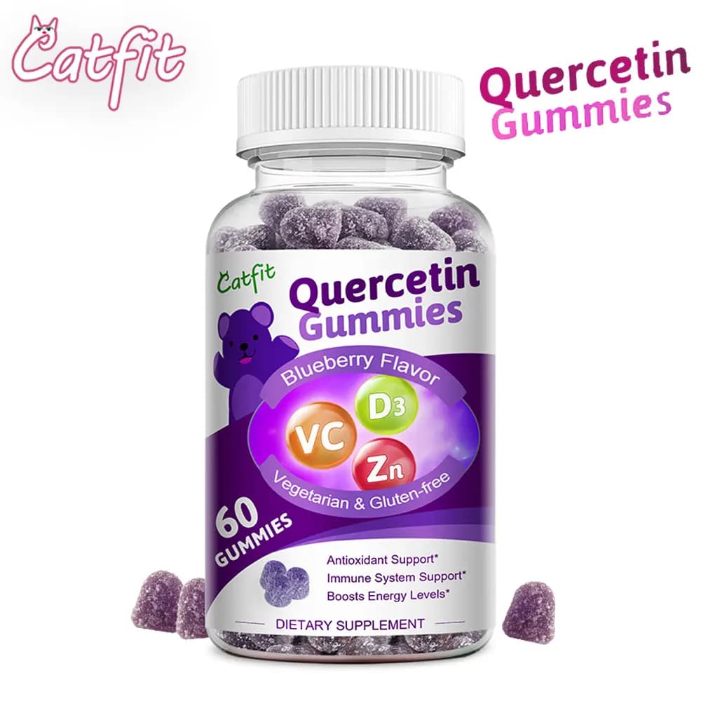Catfit 5-In-1 Quercetin Gummies with Bromelain Vitamin C and Zinc & Elderberr, Boost Immune, Antioxidant