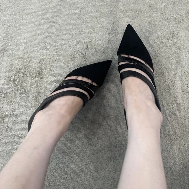 Pointy Toe Strappy Sandals Hollow Summer Sexy Stiletto Heels Black Leather Slip On Casual Dress Party Pumps Cool Girl Shoes 2024