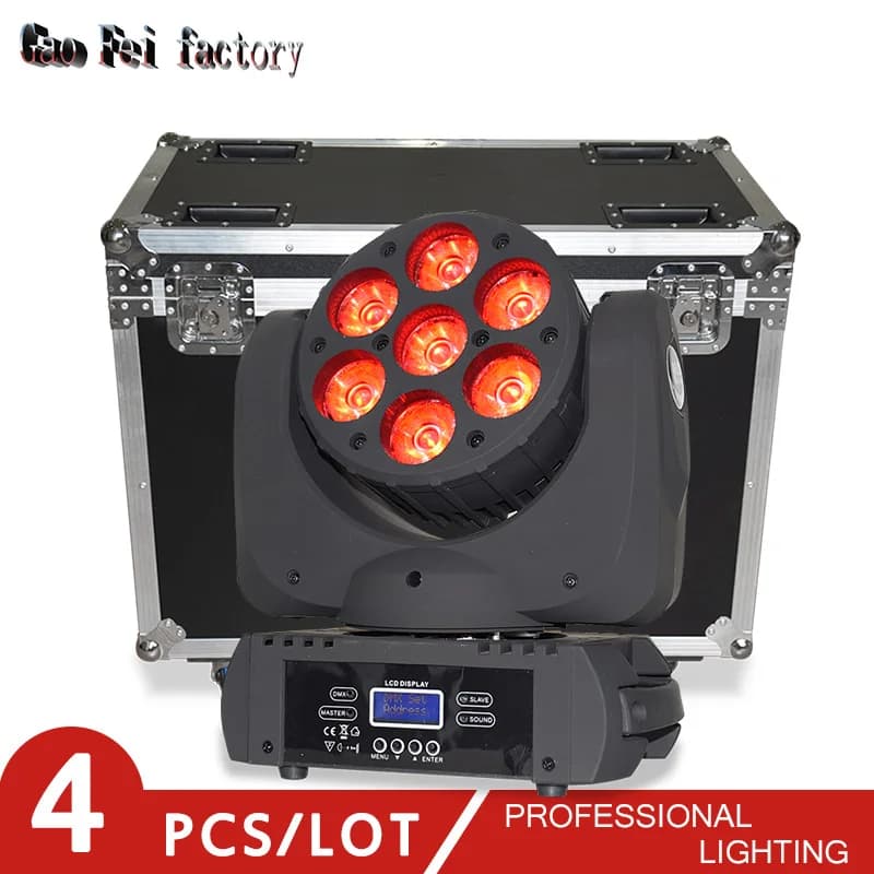 With Flight Case Lyre 7x12W Moving Head Beam Led Light RGBW 4in1 DMX512 For Disco Nightclub DJ Party Stage Projector